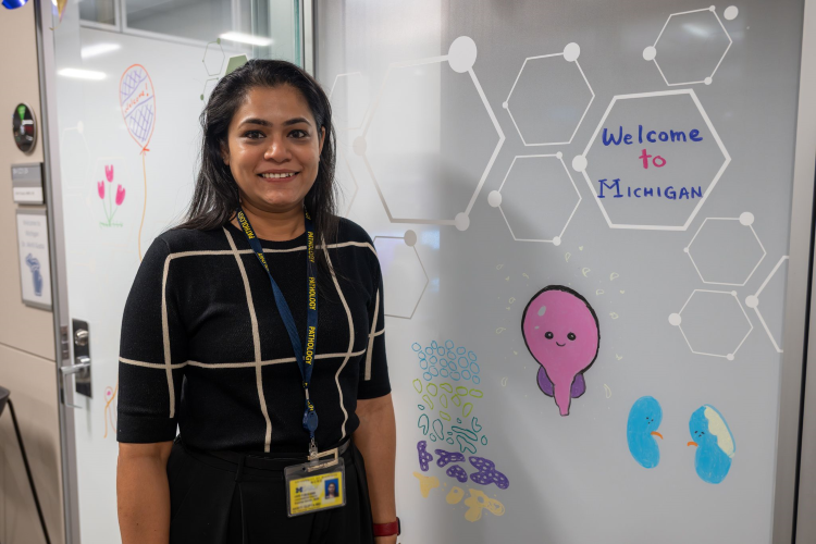 Dr. Akriti Gupta welcomed to her new office with fun artwork on her door.